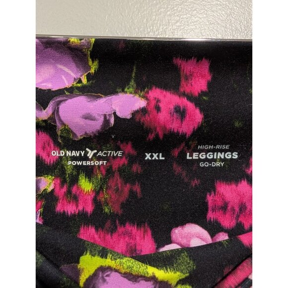 Old Navy Active Black Floral Leggings Powersoft High Rise Go-Dry Size XXL - Picture 3 of 14